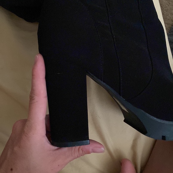 Wore one time, black knee-high boots with chunky heel. Black suede. 4 inch heel - Picture 3 of 4